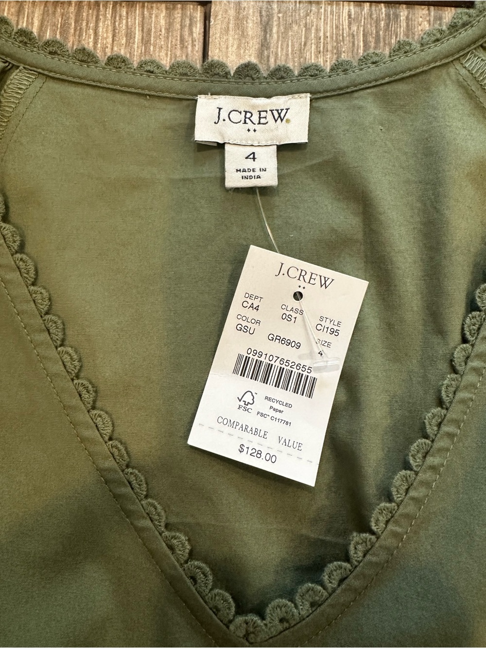 J. Crew Olive Green V-Neck Puff Sleeve Midi Dress - Picture 10 of 12